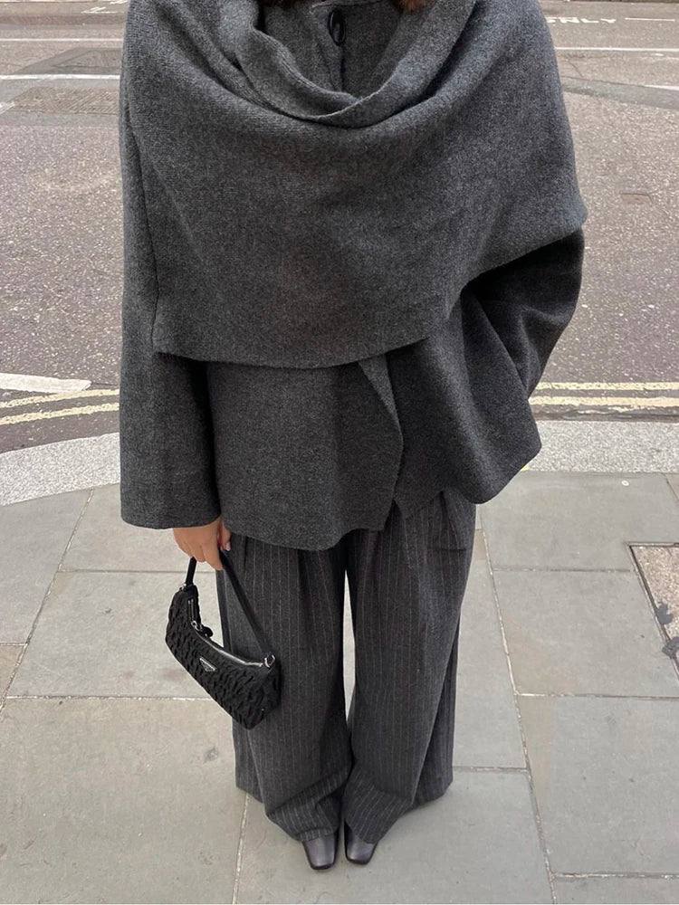 Cropped coat with attached scarf