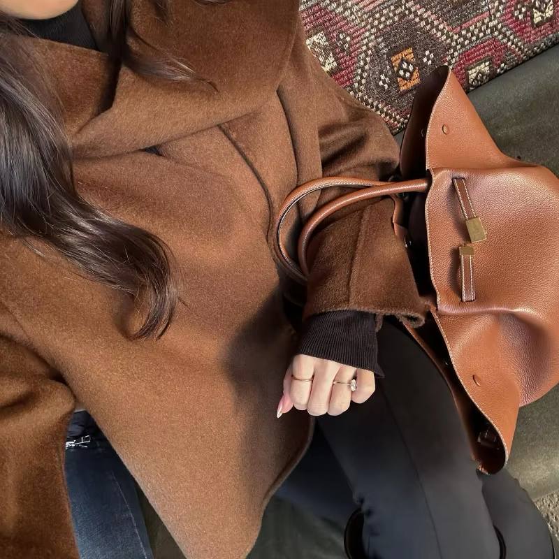 Cropped coat with attached scarf